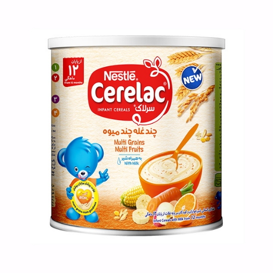 تصویر  مکمل غذای کودک سرلاک چند غله چند میوه به همراه شیر نستله - از پایان 12 ماهگی