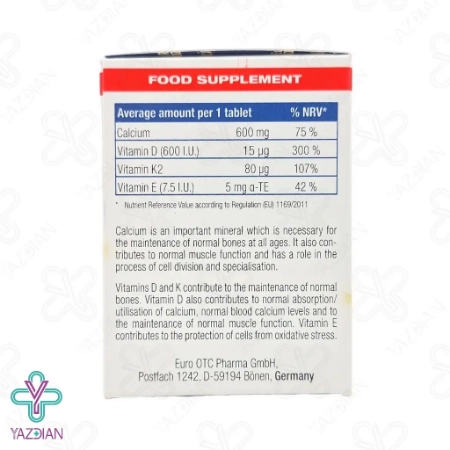 قرص مفاصل کلسیم 600 ویتامین د3 یوروویتال - 50 عددی