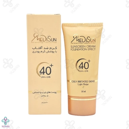 کرم ضد آفتاب SPF 40 مدیسان پوشش کرم پودری پوست چرب و حساس - بژ روشن
