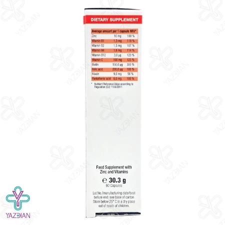 کپسول تقویت پوست.مو و ناخن زینک پلاس 10 یوروویتال - 60 عددی	