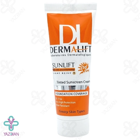 کرم ضد آفتاب رنگی SPF 50 پوست چرب درمالیفت - بژ روشن	