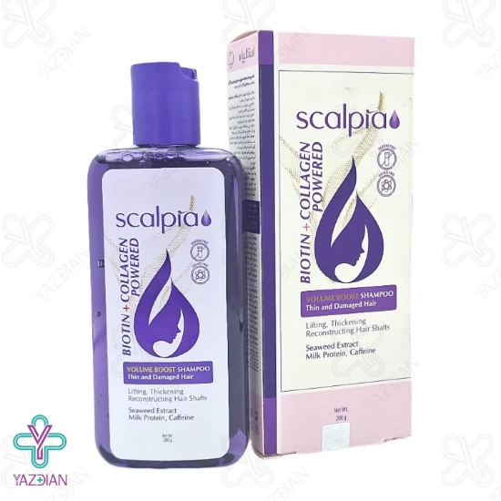 شامپو حجم دهنده مو آسیب دیده حاوی بیوتین و کلاژن اسکالپیا - 200 میلی لیتر	