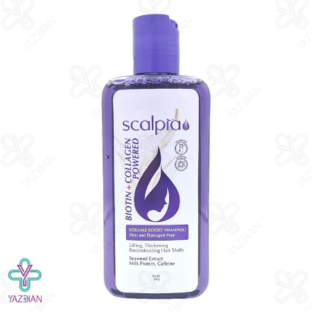 شامپو حجم دهنده مو آسیب دیده حاوی بیوتین و کلاژن اسکالپیا - 200 میلی لیتر	