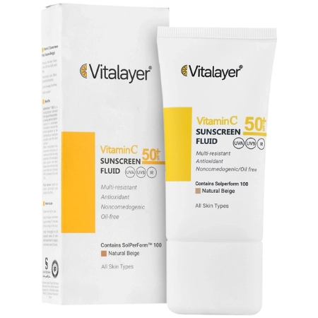 تصویر  فلوئید ضد آفتاب ویتامین ث SPF50 انواع پوست ویتالیر - بژ طبیعی