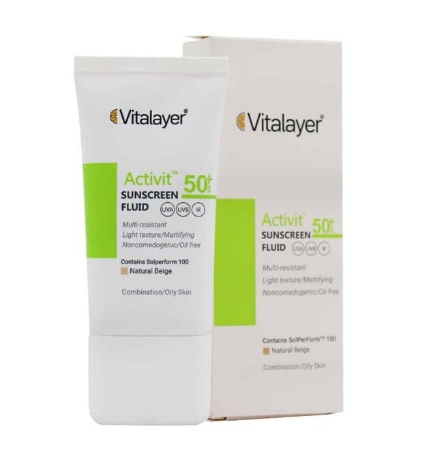 تصویر  فلوئید ضد آفتاب SPF50 پوست چرب اکتی ویت ویتالیر - بژ طبیعی