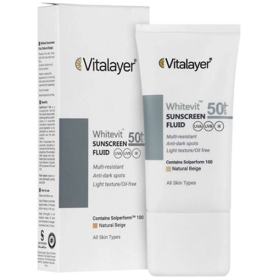 تصویر  فلوئید ضد آفتاب و ضد لک SPF50 انواع پوست وایت ویت ویتالیر - بژ طبیعی