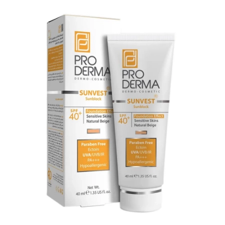 تصویر  کرم ضد آفتاب رنگی SPF40 فاقد جاذب های شیمیایی پرودرما - بژ طبیعی