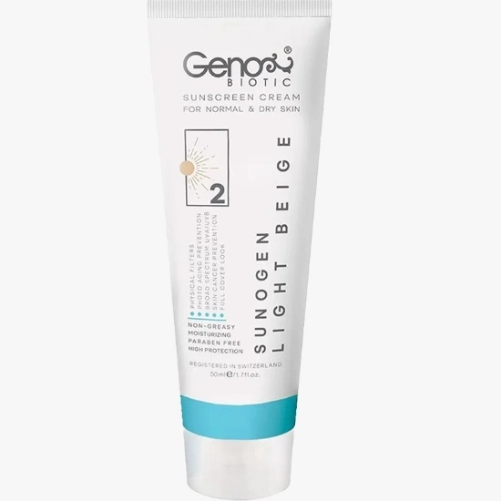 تصویر  کرم ضد آفتاب SPF50 پوست خشک و معمولی ژنوبایوتیک - بژ طبیعی