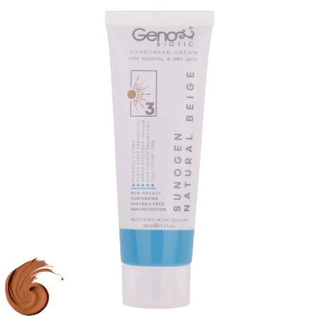 تصویر  کرم ضد آفتاب SPF50 پوست خشک و معمولی ژنوبایوتیک - بژ تیره