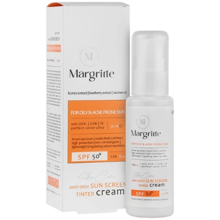 تصویر  کرم ضد آفتاب روشن کننده SPF50 پوست چرب مارگریت - بژ روشن