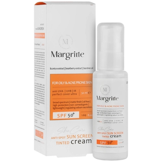 تصویر  کرم ضد آفتاب روشن کننده SPF50 پوست چرب مارگریت - بژ روشن