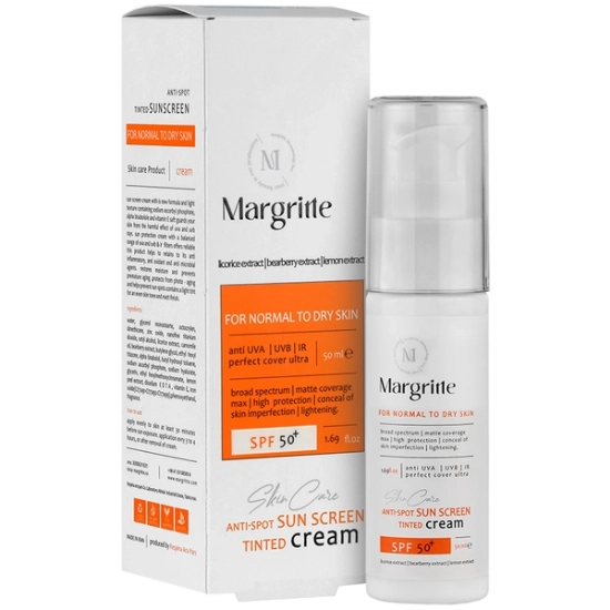 تصویر  کرم ضد آفتاب روشن کننده SPF50 پوست نرمال تا خشک مارگریت - بژ روشن