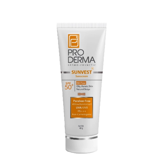 تصویر  کرم ضد آفتاب و روشن کننده SPF50 پرودرما- بژ طبیعی