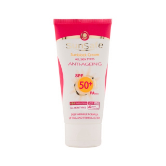 تصویر  کرم ضد آفتاب و ضد چروک +SPF 50 سان سیف - بژ متوسط